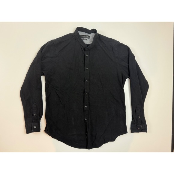 ZARA MAN Black Mandarin Collar Slim Fit Long Sleeve Dress Shirt Mens XL - Picture 1 of 5